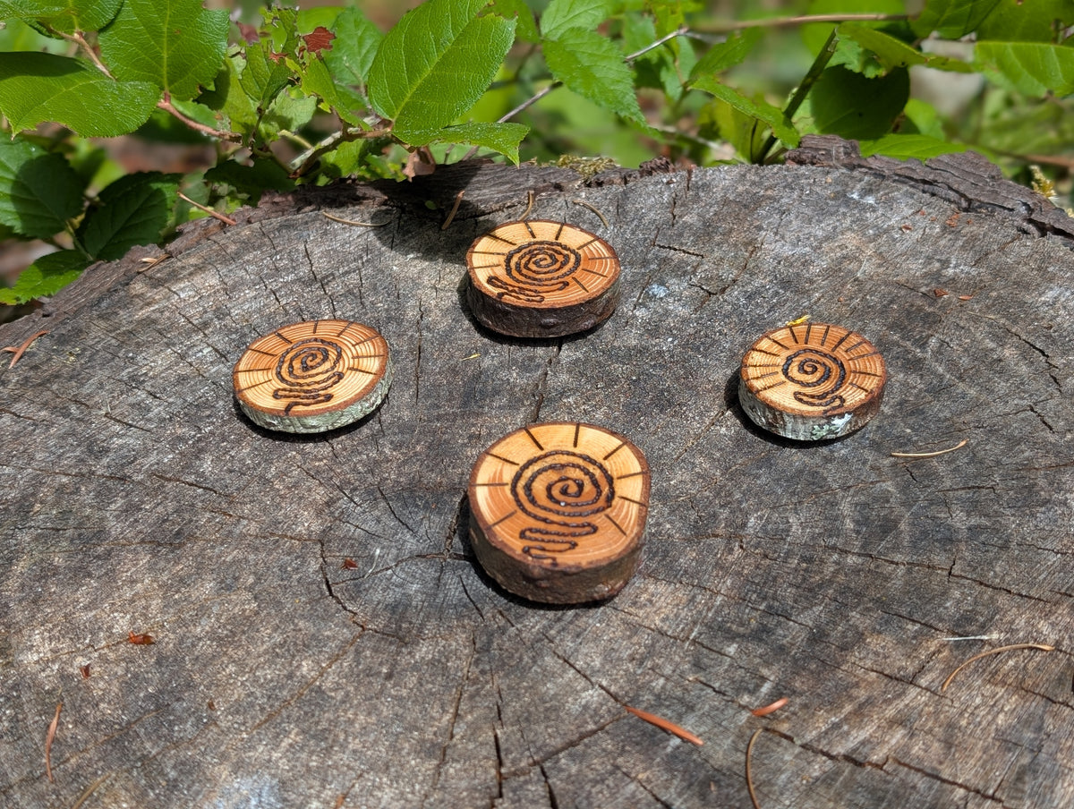 Hand Burned Sun Spiral Wooden Magnet