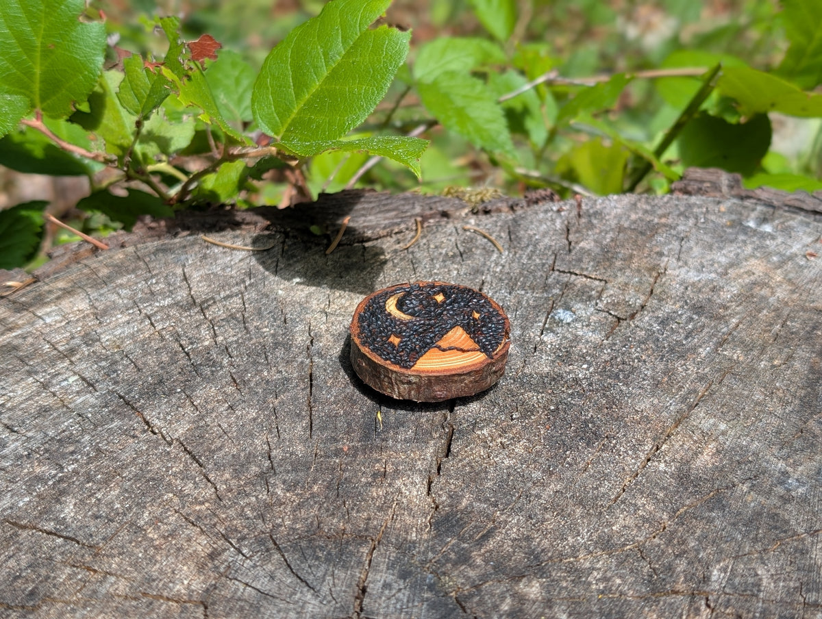 Hand Burned Moon and Mountain Wooden Magnet