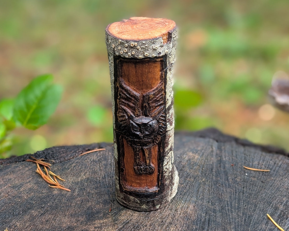 Owl in Flight Hand Carved Wooden Totem