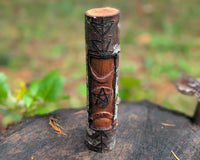 Triple Moon Hand Carved Wooden Totem