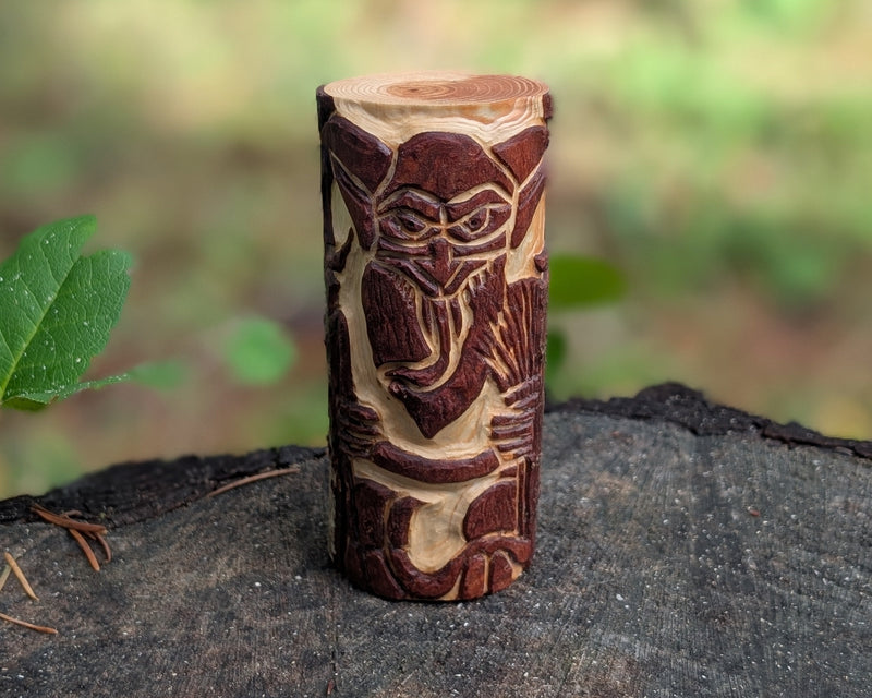 Krampus Hand Carved Wooden Totem